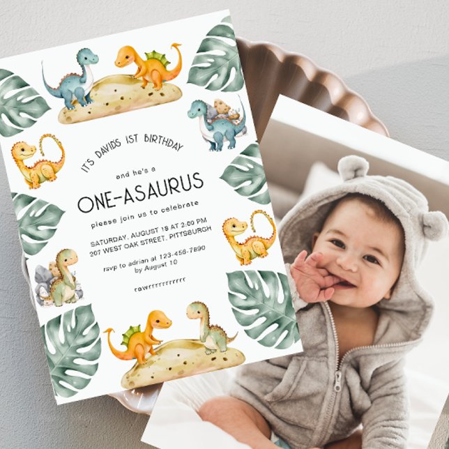 Dinosaur First Birthday Oneasaurus Party Photo Inbjudningar (Skapare uppladdad)