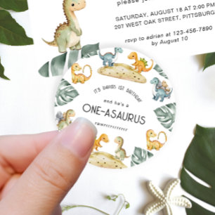 Dinosaur First Birthday Oneasaurus Party Runt Klistermärke