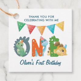Dinosaur First Birthday Photo Tack Gåvor Etiketter