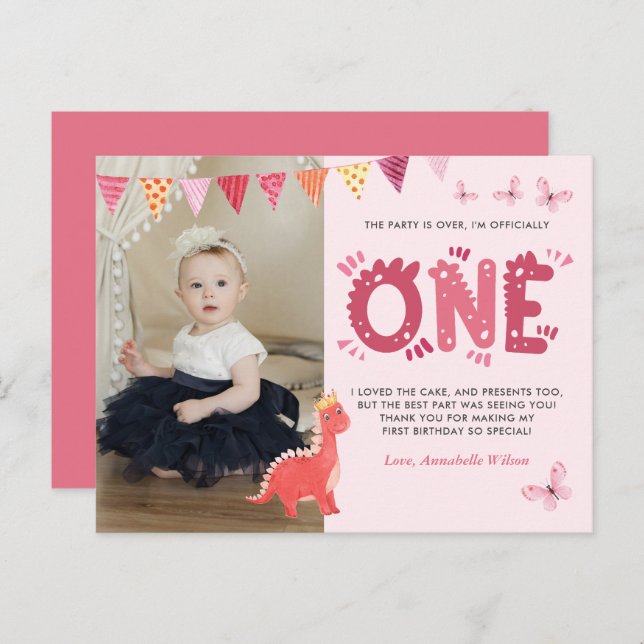 Dinosaur First Birthday Photo Tack Vykort (Fram/baksida)