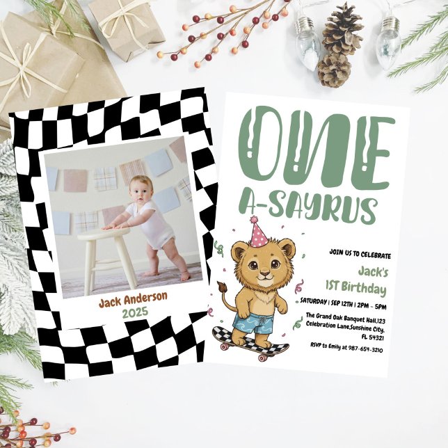 Dinosaur First Birthday, Skateboard Dinos 1 st Inbjudningar (Skapare uppladdad)