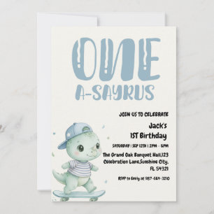 Dinosaur First Birthday, Skateboard Dinos 1 st Inbjudningar