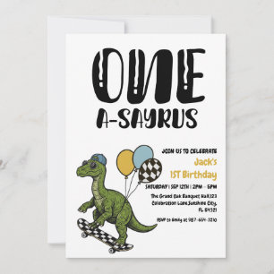 Dinosaur First Birthday, Skateboard Dinos 1 st Inbjudningar