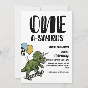 Dinosaur First Birthday, Skateboard Dinos 1 st Inbjudningar