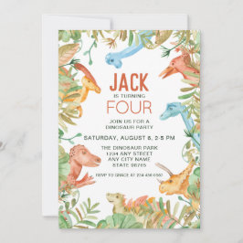 Dinosaur Fjärde Födelsedagsfest inbjudan