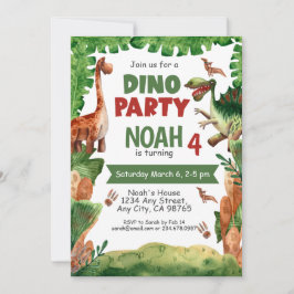 Dinosaur Fjärde Födelsedagsfest inbjudan