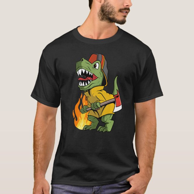 Dinosaur flames brandman t shirt (Framsida)