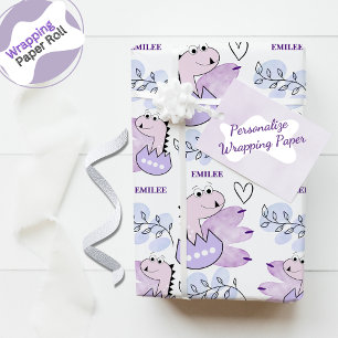 Dinosaur Flicka Rosa Lila Watercolor Presentpapper