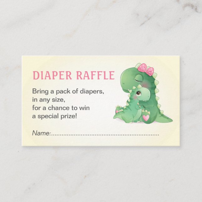 Dinosaur Flicka Shower Diaper Raffle Biljett Tilläggskort (Framsida)
