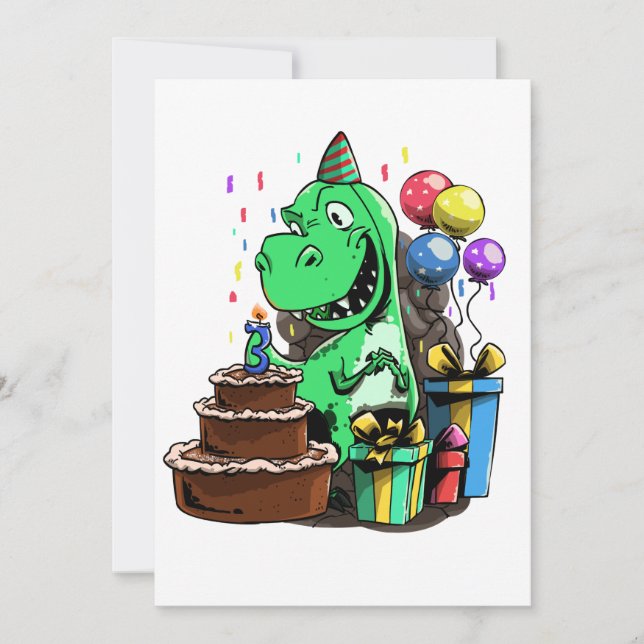 Dinosaur födelsedag - 3 år inbjudningar (Framsida)