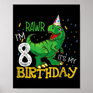 Dinosaur födelsedag 8 år gammal pojke flicka rolig poster