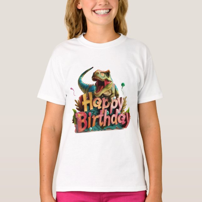 Dinosaur Födelsedags T-shirt – Roligt Dino Tema fö (Framsida)