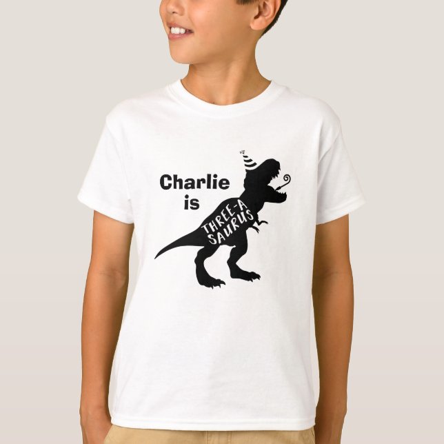 Dinosaur Födelsedags T-Shirt Three A Saurus (Framsida)