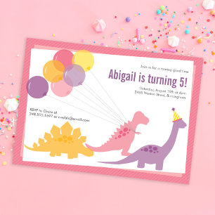 Dinosaur födelsedagsballong Rosa Lila Party Budget Inbjudningar