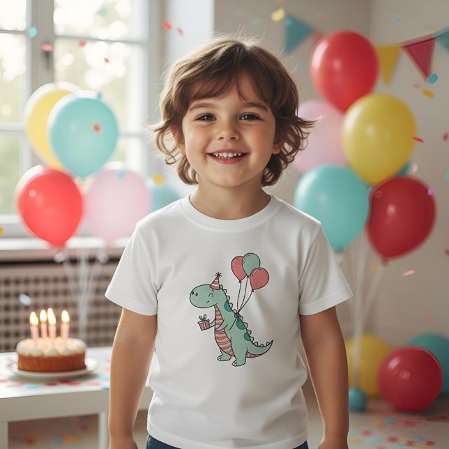 Dinosaur-födelsedagsdesign för Tecknad T Shirt ("Cute Cartoon Dinosaur Birthday T-Shirt  Fun and Colorful Tee Perfect for Kids’ Birthday Celebration)