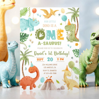 Dinosaur Födelsedagsfest 1:a födelsedag första föd Inbjudningar