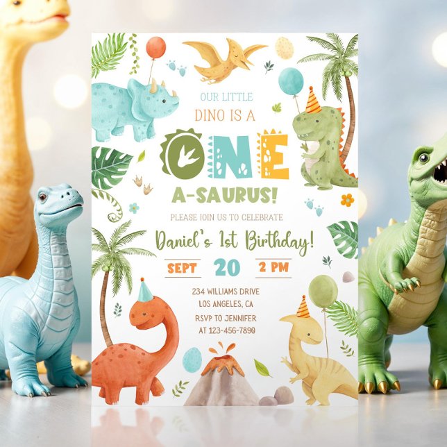 Dinosaur Födelsedagsfest 1:a födelsedag första föd Inbjudningar (Skapare uppladdad)