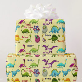 Dinosaur Födelsedagsfest Add Boy's Namn Presentpapper