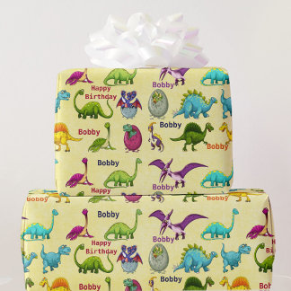 Dinosaur Födelsedagsfest Add Boy's Namn Presentpapper