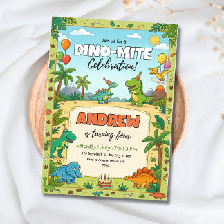 Dinosaur Födelsedagsfest Dino Barn Djungeltema Inbjudningar