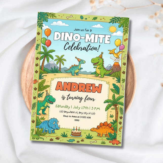 Dinosaur Födelsedagsfest Dino Barn  Djungeltema Inbjudningar (Skapare uppladdad)