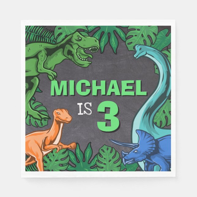 Dinosaur Födelsedagsfest Dino Trex Prehistorisk po Pappersservett (Framsidan)