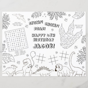 Dinosaur Födelsedagsfest Färgläggning Placemat
