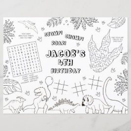 Dinosaur Födelsedagsfest Färgläggning Placemat