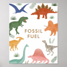Dinosaur Födelsedagsfest Fossil Fuel Bord-tecken Poster