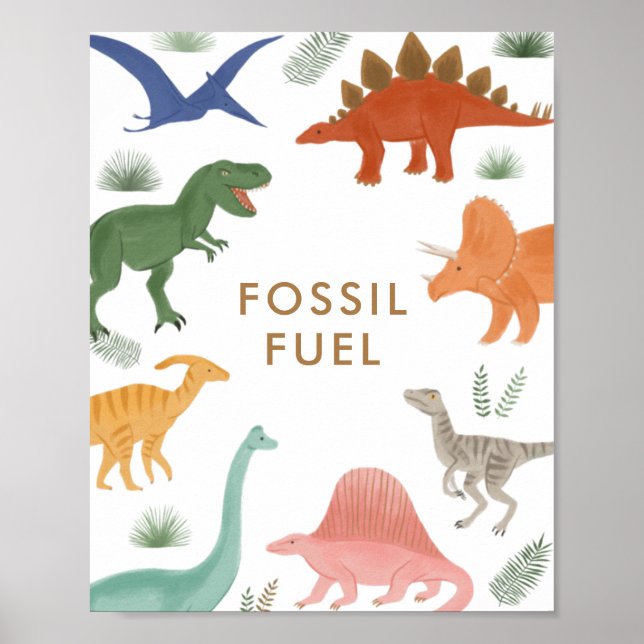 Dinosaur Födelsedagsfest Fossil Fuel Bord-tecken Poster (Framsidan)