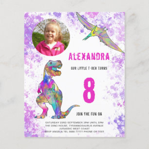 Dinosaur Födelsedagsfest Foto Budget Rosa Flygblad