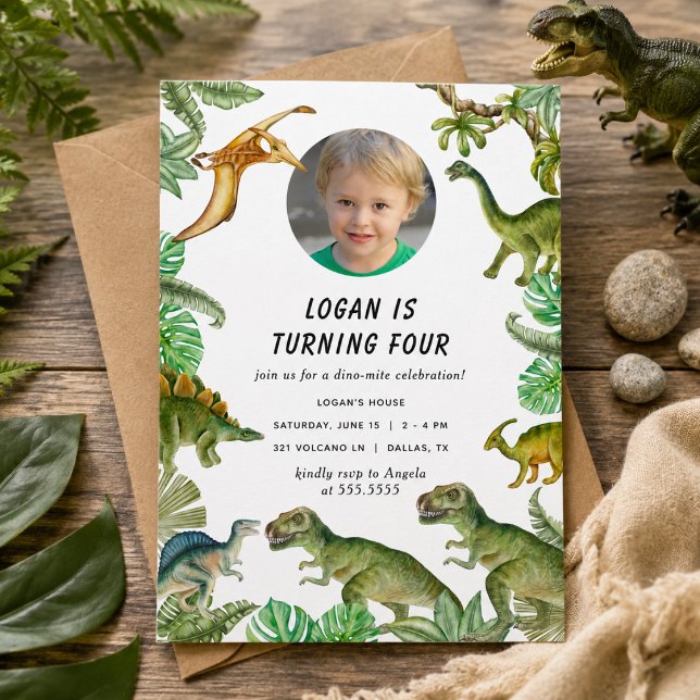 Dinosaur födelsedagsfest foto inbjudningar (Dinosaur Birthday Party Photo Invitation)