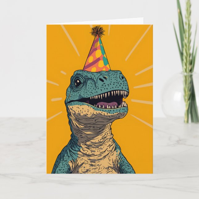 Dinosaur Födelsedagsfest-hälsningskort Kort (Framsida)