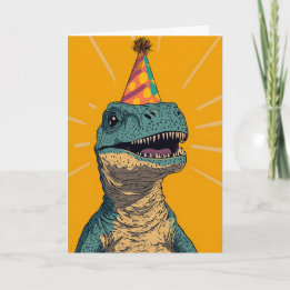 Dinosaur Födelsedagsfest-hälsningskort Kort