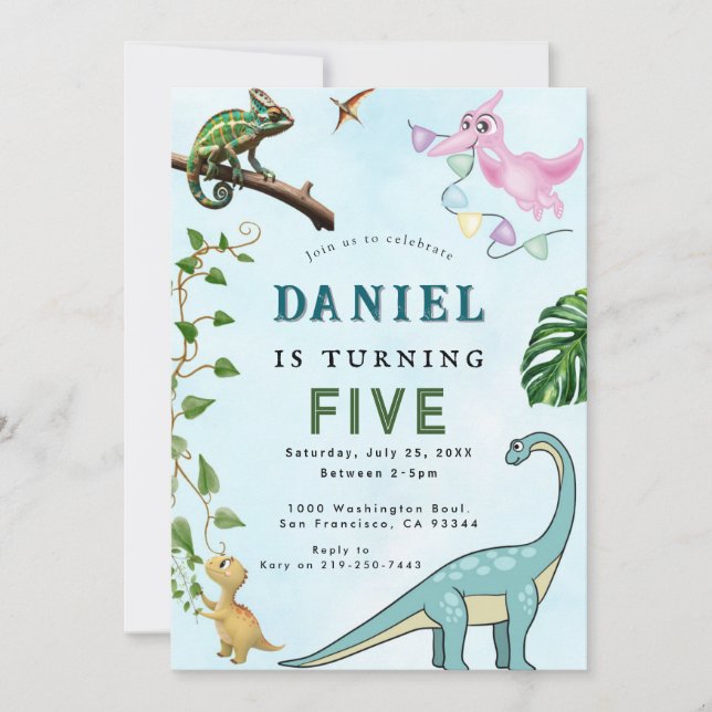 Dinosaur Födelsedagsfest inbjudan (Framsida)