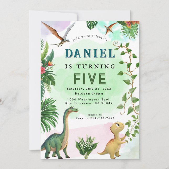 Dinosaur Födelsedagsfest inbjudan (Framsida)