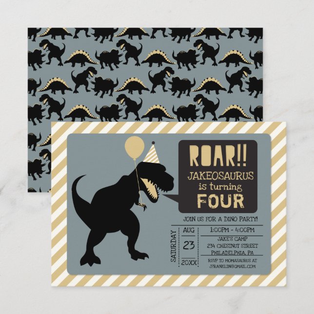 Dinosaur Födelsedagsfest inbjudan (Fram/baksida)