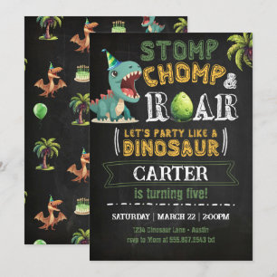 Dinosaur Födelsedagsfest inbjudan Chomp Roar