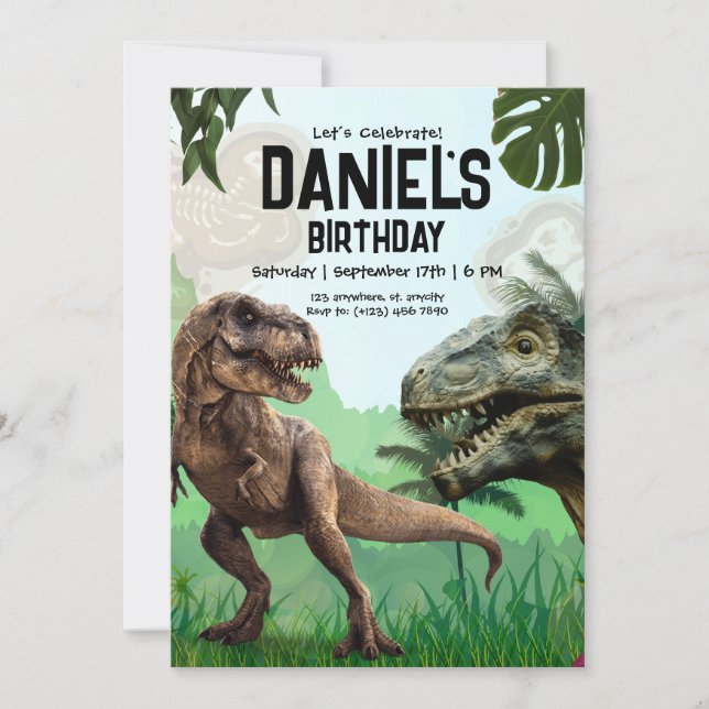 Dinosaur Födelsedagsfest Inbjudan, Ryter T Rex  Inbjudningar (Framsida)