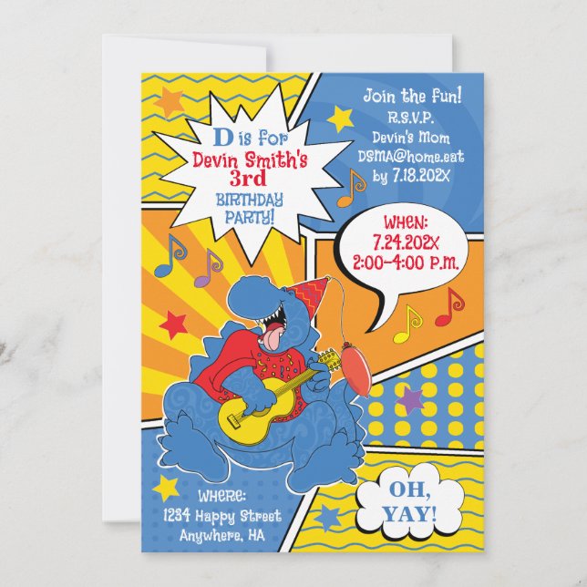 Dinosaur-Födelsedagsfest Inbjudningar (Framsida)