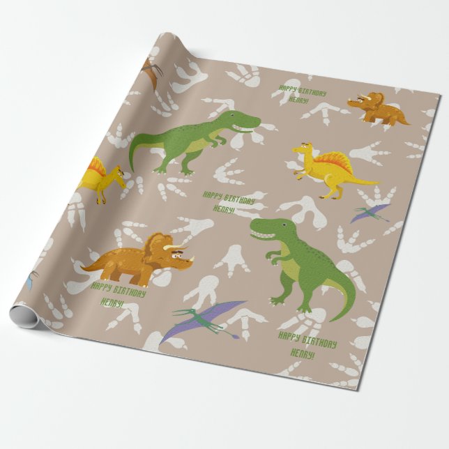 Dinosaur-Födelsedagsfest, Kid Birthday, Anpassning Presentpapper (Utrullad)