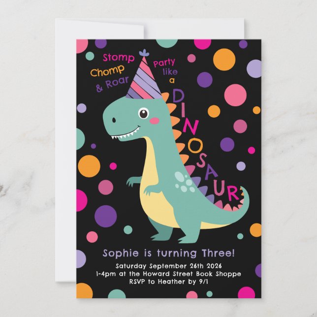 Dinosaur Födelsedagsfest Kids Fold Inbjudningar (Framsida)