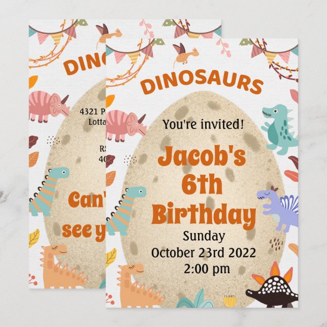 Dinosaur- Födelsedagsfest med stor Anpassningsbar  Inbjudningar (Fram/baksida)