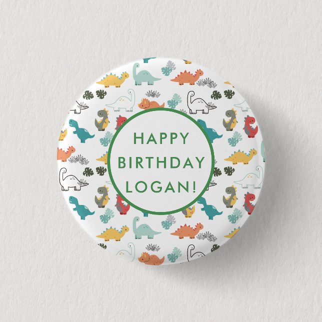 Dinosaur Födelsedagsfest Photo Knapp (Framsida)