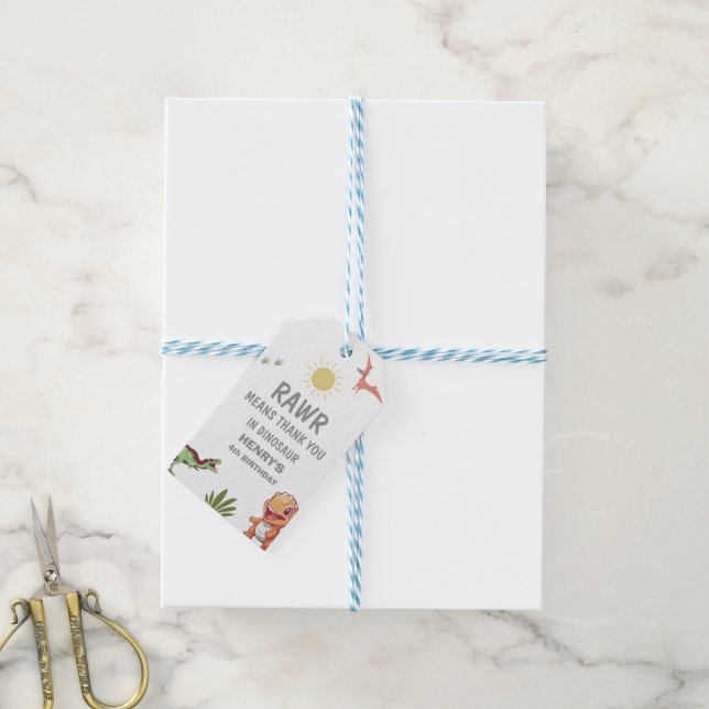 Dinosaur-Födelsedagsfest Presentetikett (Med Snöre)