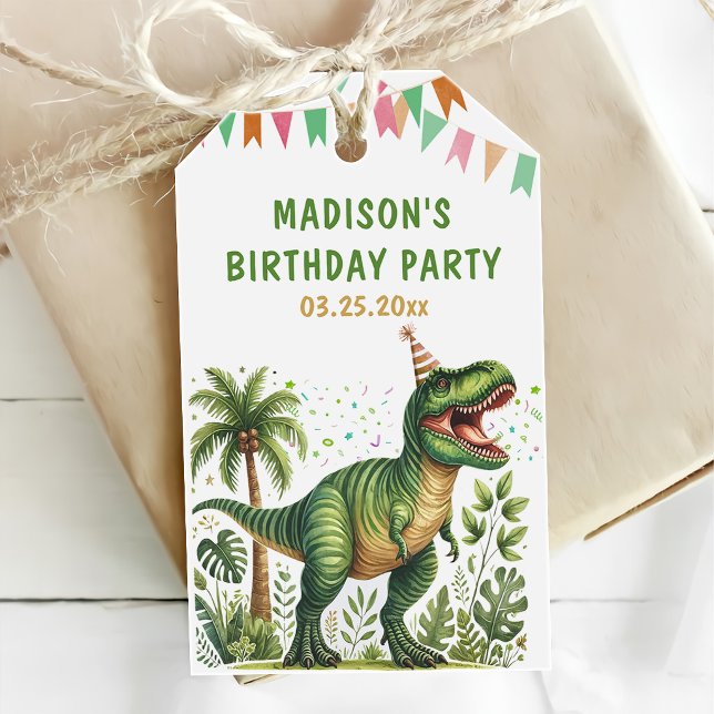 Dinosaur födelsedagsfest presentetikett (Skapare uppladdad)