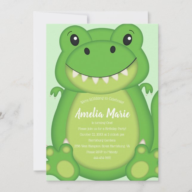 Dinosaur Födelsedagsfest T-Rex Inbjudningar (Framsida)
