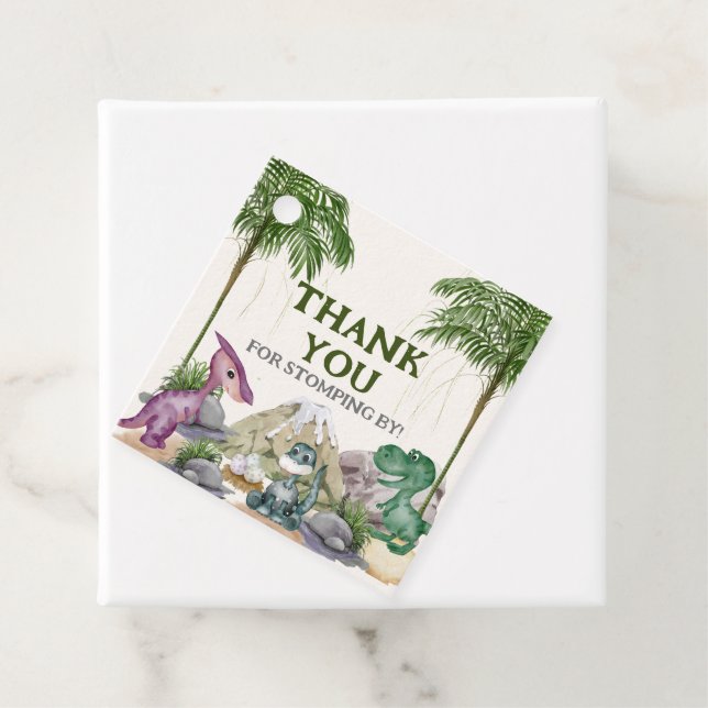 Dinosaur Födelsedagsfest T-rex Vattenfärg Gåvor Etiketter (På plats)