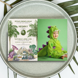 Dinosaur Födelsedagsfest T-rex vattenfärgsfoto Inbjudningar