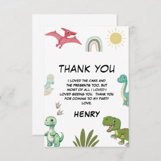 Dinosaur födelsedagsfest tack kort